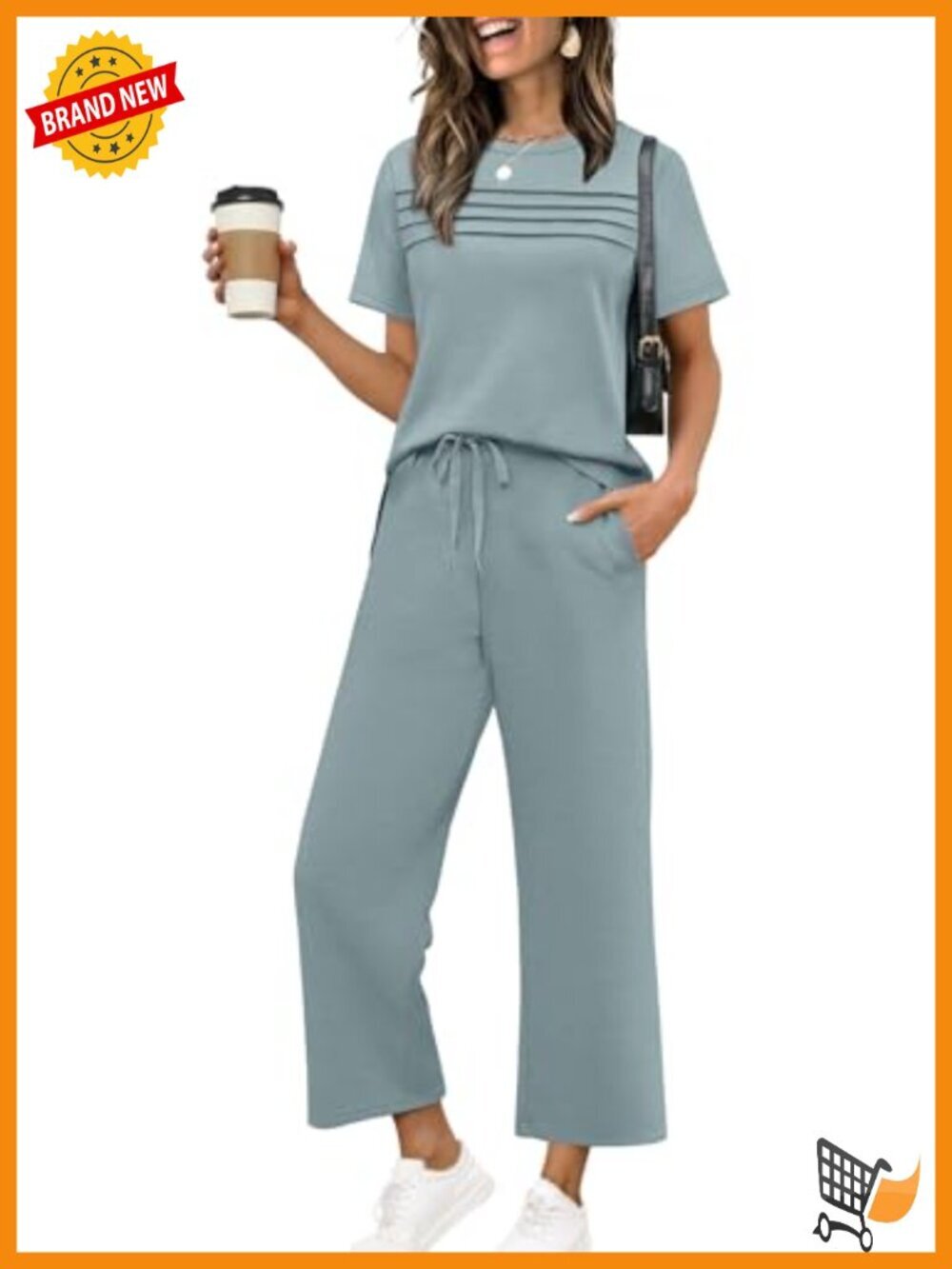 Two Piece Lounge Set Short Sleeve Side Slit Wide Leg Pants S-3XL